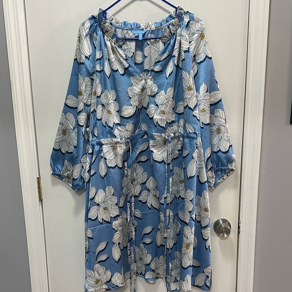 Draper James Blue Dress with White Floral Pattern